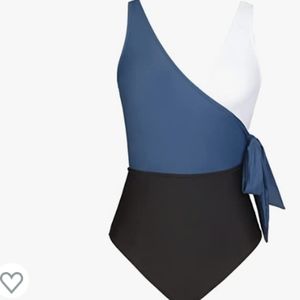 Cupshe Womens 1 piece V neck color block tie sides swimsuit size L